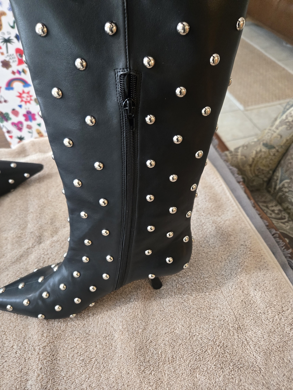 Jeffrey Campbell Black Studded Kitten Heel Women's Knee high Boots Size 11 NWT - Picture 5 of 9